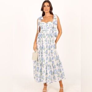 PETAL & PUP FLORET MIDI DRESS - BLUE Size Small